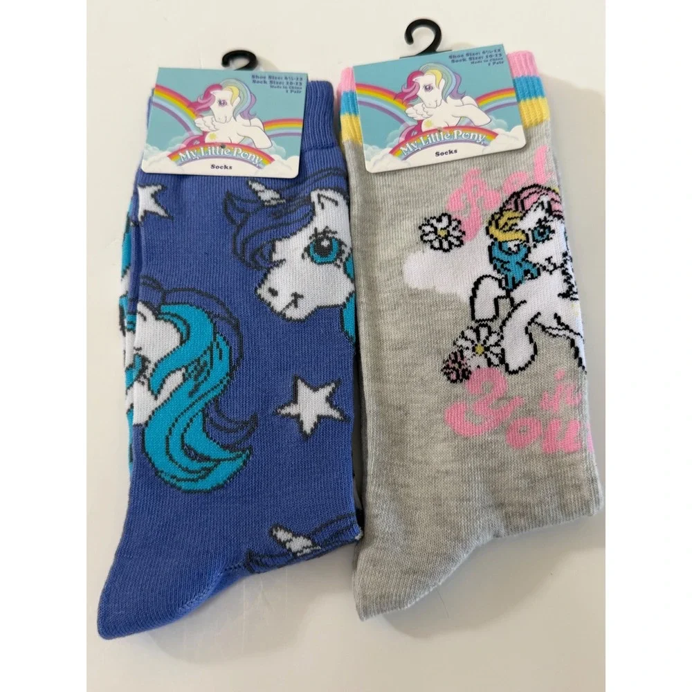 My Little Pony Crew Socks 2 Pair Set Blue Grey Hasbro Shoe Size 6.5-12 NEW
